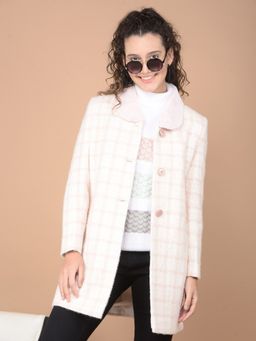 CRIMSOUNE CLUB - Women Pink Checked Longline Overcoat