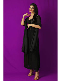 Label Aishwaryrika - Black Metal Chikankari & Mukaish Anarkali Kurta