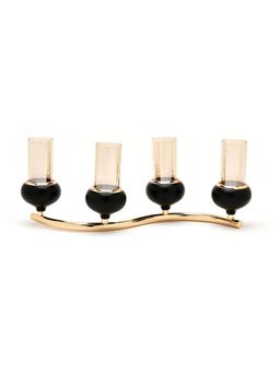 At Home by Nilkamal - Wave Steel & Glass Candle Stand|Pack of 1|46 cm x 17.2 cm|Black & Gold