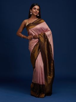 Koskii - Pink Zari Work Art Silk Designer Saree with Unstitched Blouse