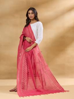Fabindia - Pink Cotton Blend Hand Block Printed Dupatta