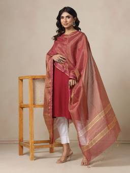 Fabindia - Maroon Cotton Silk Blend Solid Dupatta