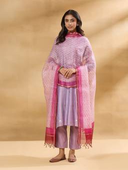 Fabindia - Lavender Silk Blend Hand Block Printed Dupatta