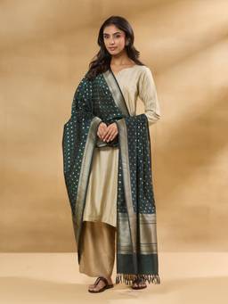 Fabindia - Green Viscose Silk Blend Banarsi Dupatta
