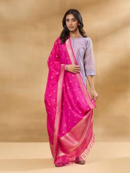 Fabindia - Pink Viscose Silk Blend Banarsi Dupatta