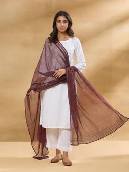 Fabindia - Brown Cotton Silk Hand Block Printed Dupatta