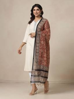 Fabindia - Maroon Cotton Silk Kalamkari Dupatta