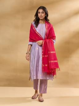 Fabindia - Pink Cotton Silk Blend Maheshwari Dupatta