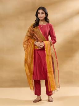 Fabindia - Mustard Cotton Silk Blend Maheshwari Dupatta