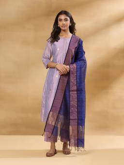 Fabindia - Blue Cotton Silk Blend Maheshwari Dupatta