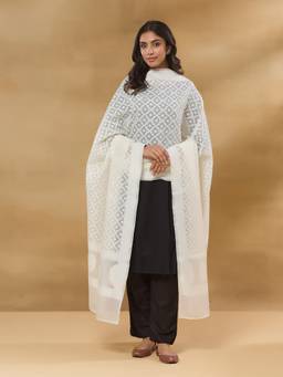 Fabindia - Natural Cotton Silk Woven Jaal Dupatta