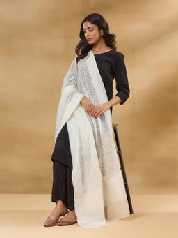 Fabindia - Natural Cotton Silk Woven Jaal Dupatta