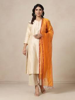 Fabindia - Mustard Cotton Silk Blend Maheshwari Dupatta