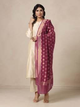 Fabindia - Wine Cotton Silk Blend Woven Buti Dupatta