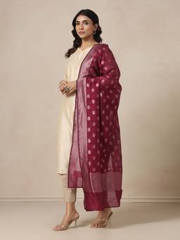 Fabindia - Magenta Cotton Silk Blend Woven Buti Dupatta
