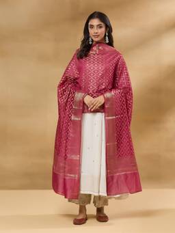 Fabindia - Pink Cotton Silk Blend Woven Buti Dupatta