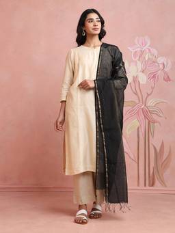 Fabindia - Black Cotton Silk Blend Maheshwari Dupatta