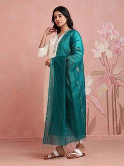 Fabindia - Teal Cotton Silk Blend Maheshwari Dupatta