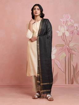 Fabindia - Black Silk Blend Woven Checks Dupatta