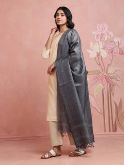 Fabindia - Grey Silk Blend Woven Buti Dupatta