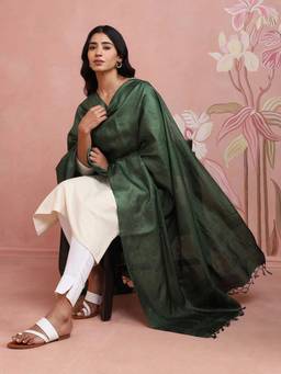 Fabindia - Green Silk Blend Woven Buti Dupatta