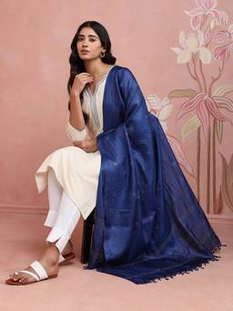 Fabindia - Blue Silk Blend Woven Buti Dupatta