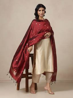 Fabindia - Maroon Silk Blend Banarsi Dupatta