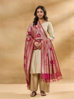 Fabindia - Purple Viscose Silk Blend Woven Buta Dupatta