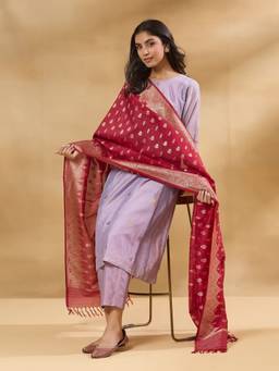 Fabindia - Maroon Viscose Silk Blend Woven Buti Dupatta