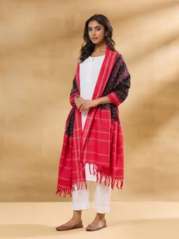 Fabindia - Black-Red Cotton Ikat Dupatta