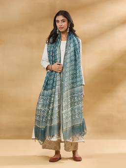 Fabindia - Green Silk Blend Dabu Dupatta