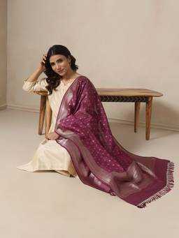 Fabindia - Purple Viscose Silk Blend Woven Buti Dupatta