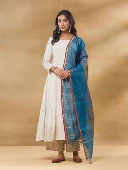Fabindia - Blue Cotton Silk Blend Maheshwari Dupatta