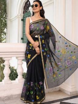 Doria Lifestyle - Black Floral Kota Saree
