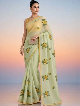 Doria Lifestyle - Green Embroidered Kota Saree