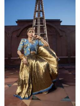 ASHNA VASWANI - Gold Hand Painted Lehenga with Bustier & Jacket