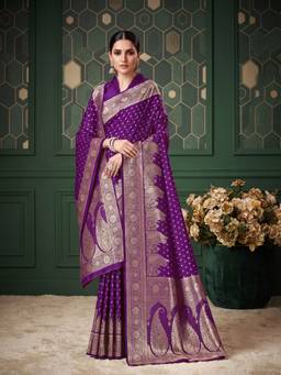 Monjolika Fashion - Purple Banarasi Style Soft Silk Saree With Dupatta