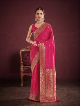 Monjolika Fashion - Rani Pink Kanjivaram Style Banarasi Soft Silk Saree