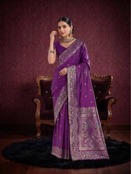 Monjolika Fashion - Purple Kanjivaram Style Banarasi Soft Silk Saree