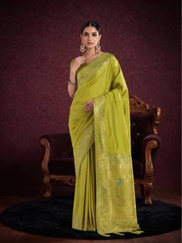 Monjolika Fashion - Green Kanjivaram Style Banarasi Soft Silk Saree