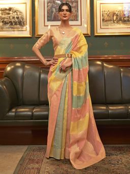 Akhilam - Women Organza Multi-Color Woven Design Celebrity Saree with Blouse Piece