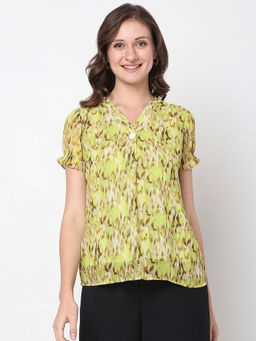Not So Pink - Green Printed V-Neck Top
