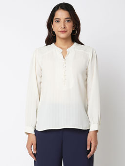 Not So Pink - Off- White Smocking Solid Top