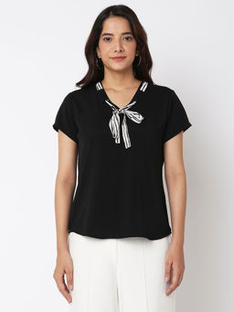 Not So Pink - Black Top with Tie Up