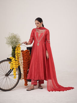 Hirika & Dhruti - Hand Embroidered Anarkali with Pant and Dupatta (Set of 3)