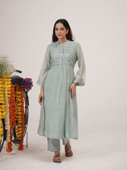 Hirika & Dhruti - Blue Smoking Anarkali with Pant. (Set of 2)