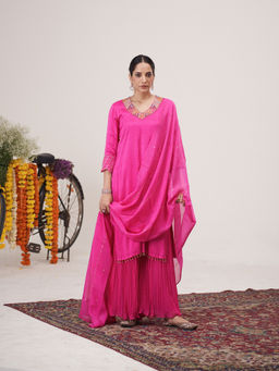 Hirika & Dhruti - Pink Embroidered Sharara with Kurta and Dupatta. (Set of 3)
