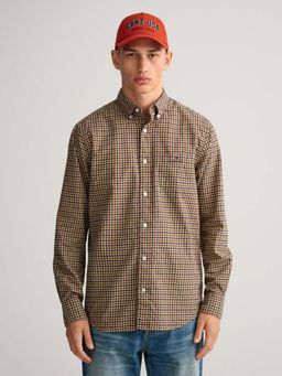 GANT - Men Beige Checked Regular Fit Shirt