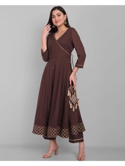 Mera Rang - Amreen Coco Brown Angarkha Kurta & Dupatta (Set of 3)