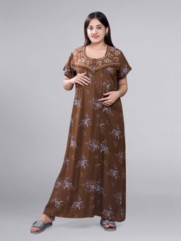 Mamma's Maternity - Brown Floral Maternity Nighty